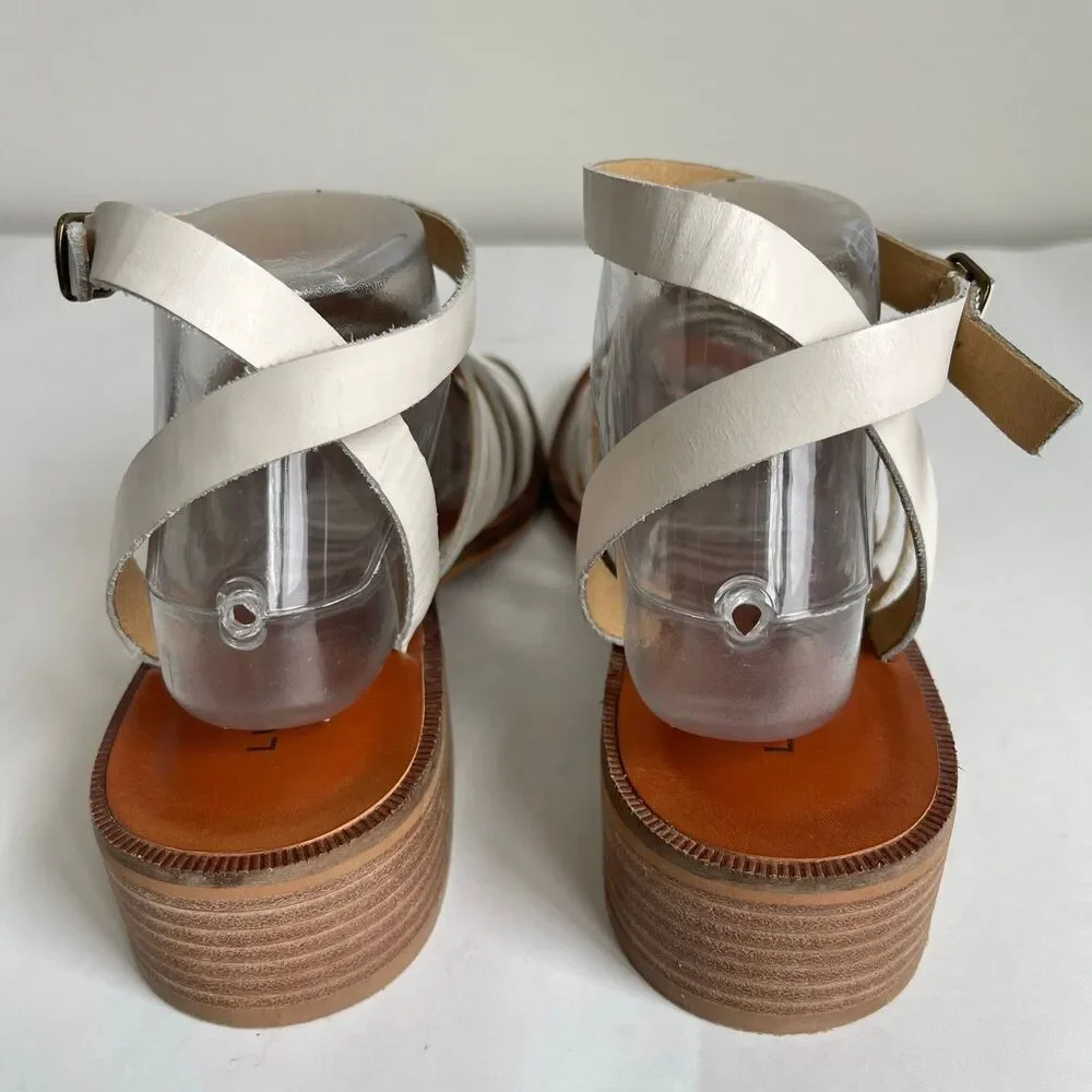 Lucky Brand Firola 9.5 M White Leather Strappy Sandals‎ Ankle Straps Summer